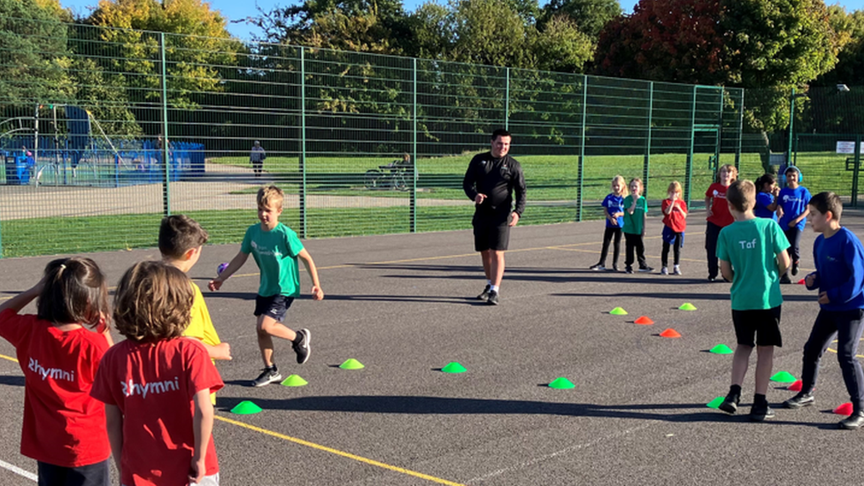 Children take part in a sports activity