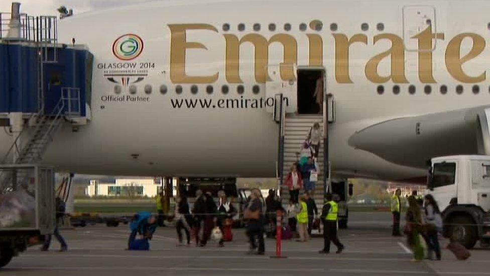 A380 lands at Glasgow Airport in 2014