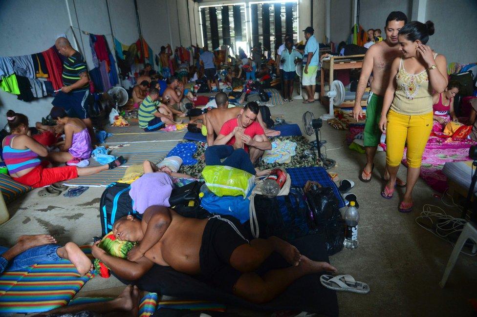 Cuban migrants resting in a shelter in the Turbo municipality, Antioquia department, Colombia, 14 June 2016