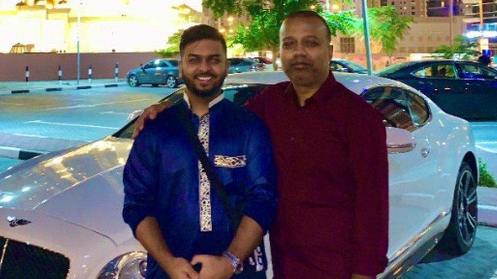 Javed Khan with his father and car