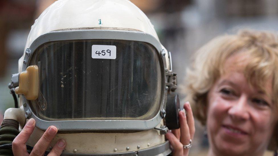 A Mercury capsule helmet and umbilical head wire