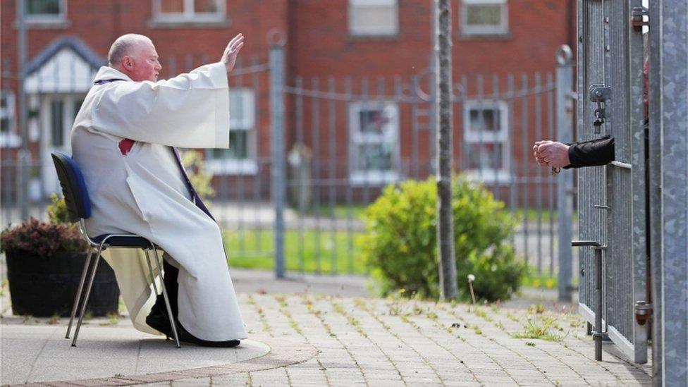 Fr Paddy McCafferty hears confession in Belfast