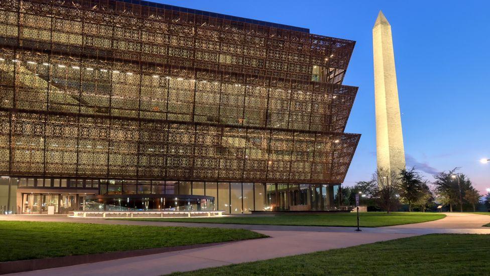 The Washington Monument and The Smithsonian's National Museum of African American History and Culture on the National Mall.