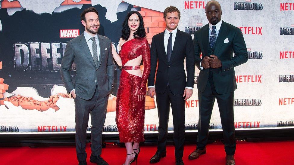 Charlie Cox, Krysten Ritter, Finn Jones and Mike Colter at The Defenders premiere