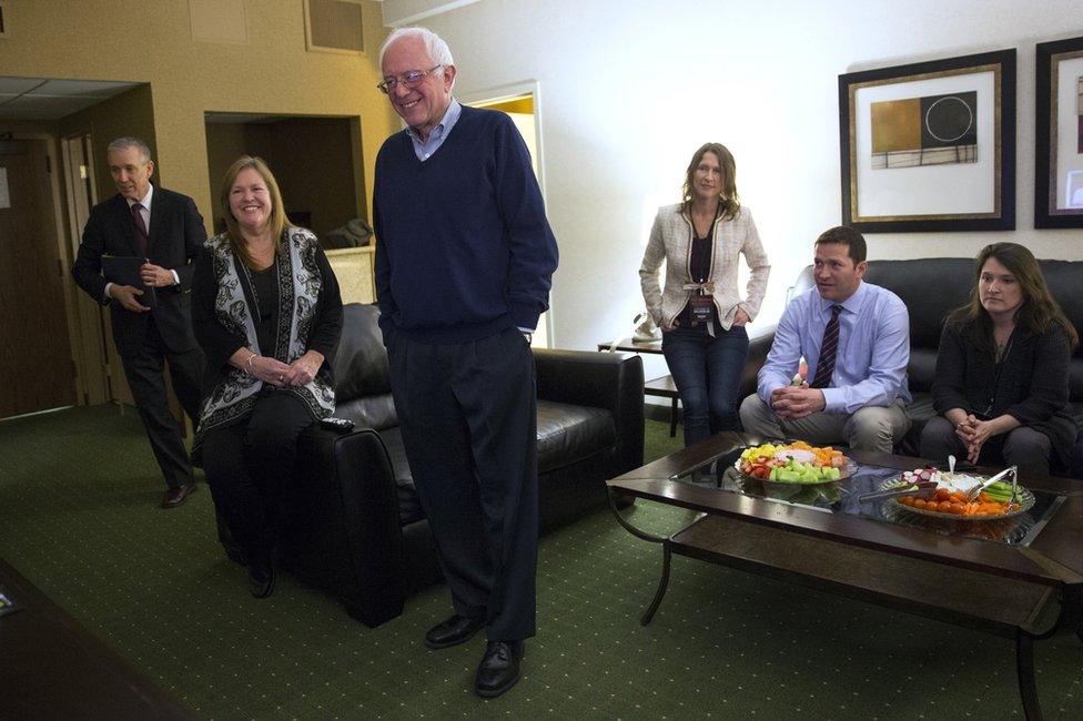 Bernie Sanders and family watching the results on television