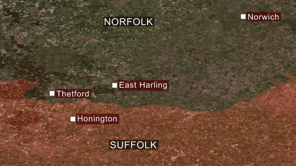 A map showing East Harling