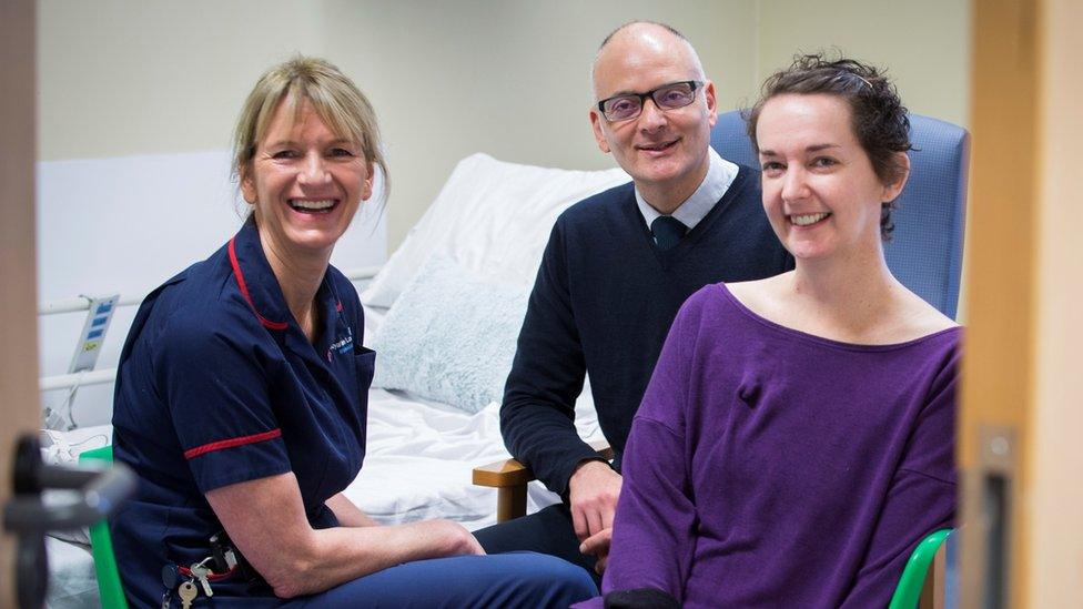 Pauline Cafferkey with senior matron Breda Athan and consultant Dr Michael Jacobs