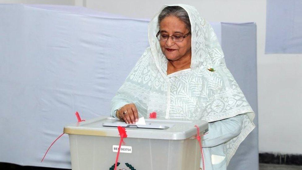 Prime Minister Sheikh Hasina casts her ballot in general elections in December 2018