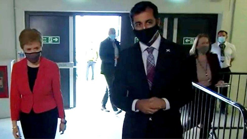 Humza Yousaf greets Nicola sturgeon