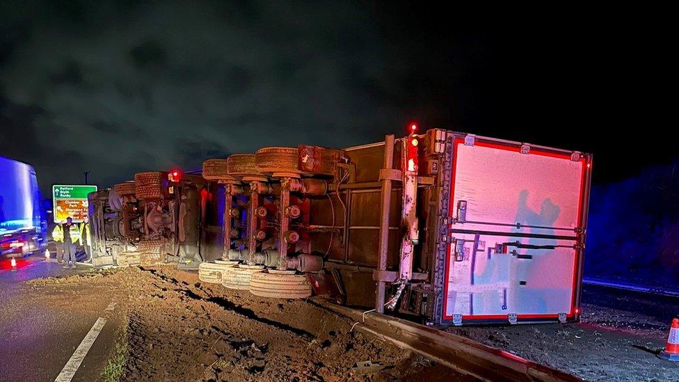 An overturned lorry