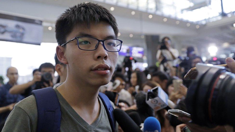 Joshua Wong speaks to media on arrival back in Hong Kong on 5 October 2016