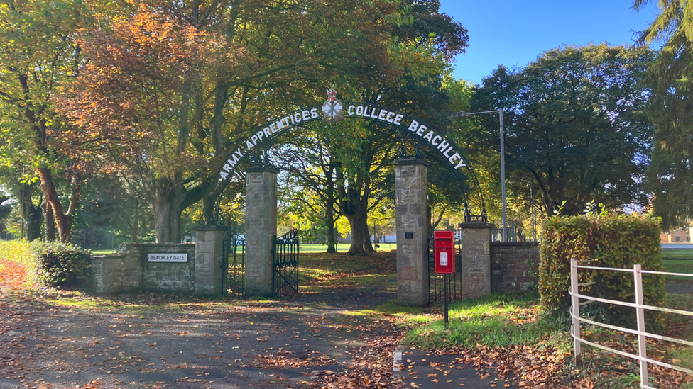 Old fashioned gate titled 'Army Apprentices College Beachley'