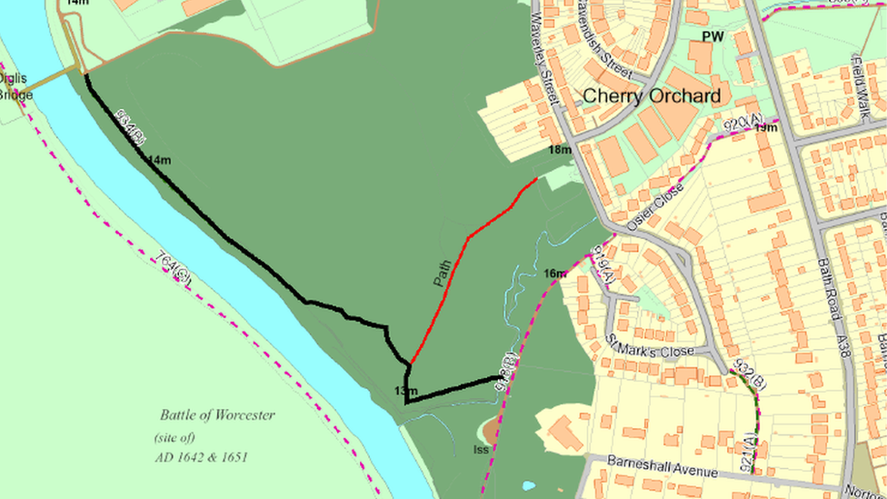 Map showing route of new footpath