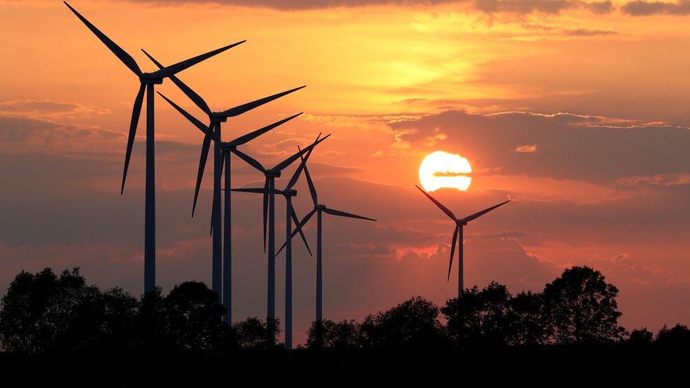 Wind farm at sunset