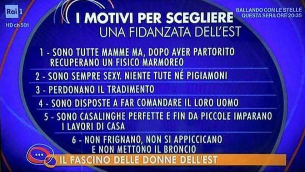 List put up by Italian talk show put up a list of reasons to choose a girlfriend from Eastern Europe