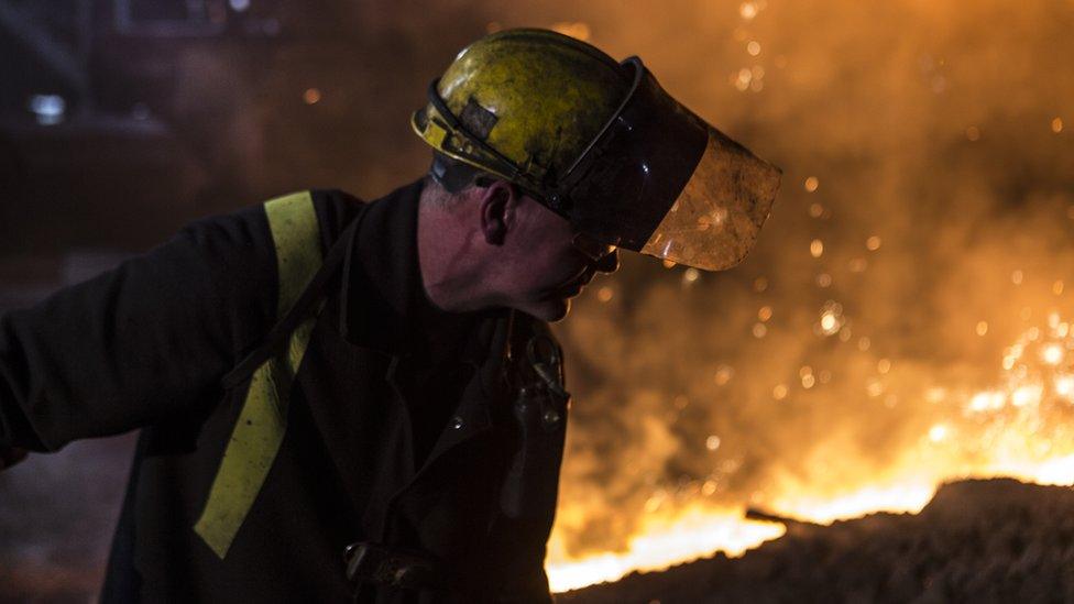 Steel worker working at Scunthorpe's blast furnace