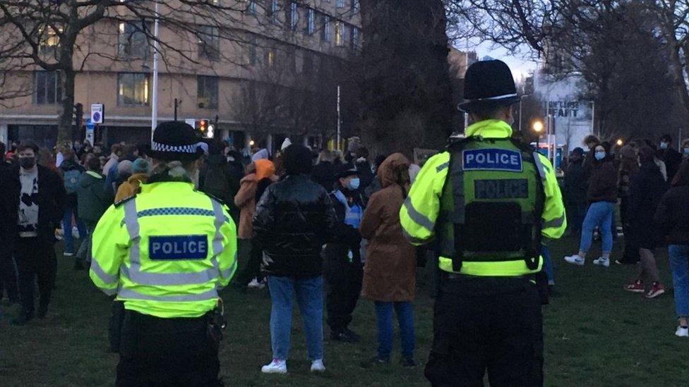 Police at the vigil