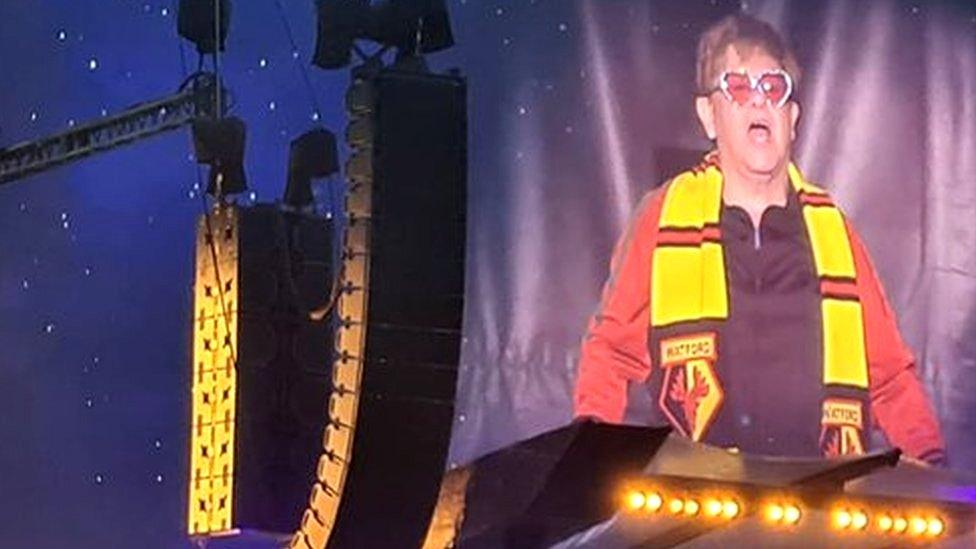 Sir Elton John performing at Vicarage Road stadium on 3 July