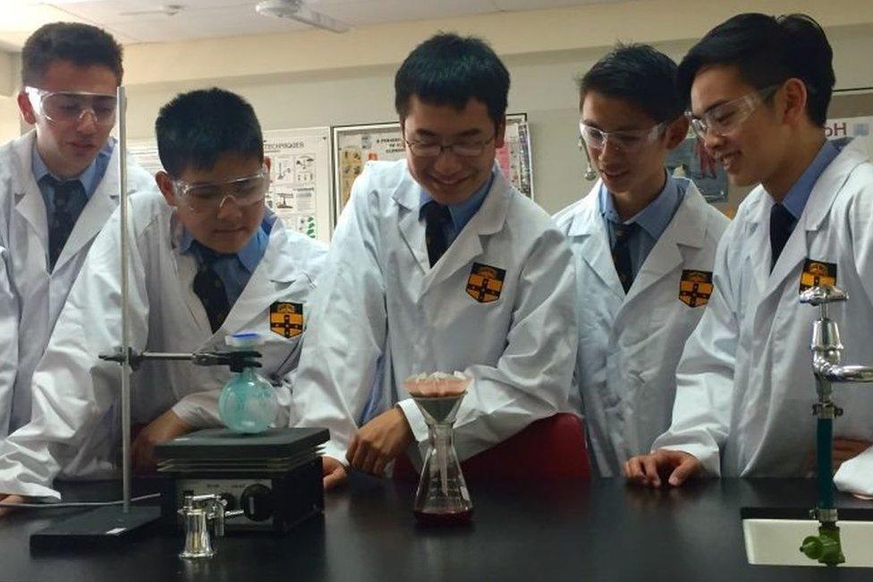 The Sydney Grammar students at work in their high school laboratory.