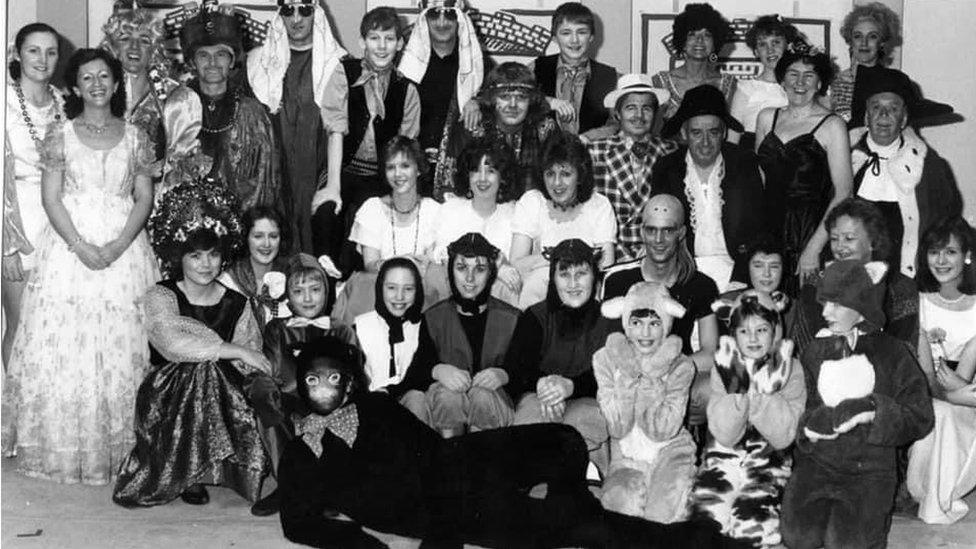 Pauline (far right in white dress) during her short-lived panto career