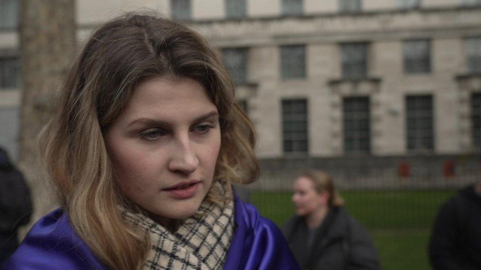 Katya, a Ukrainian at the protest, speaking to the BBC