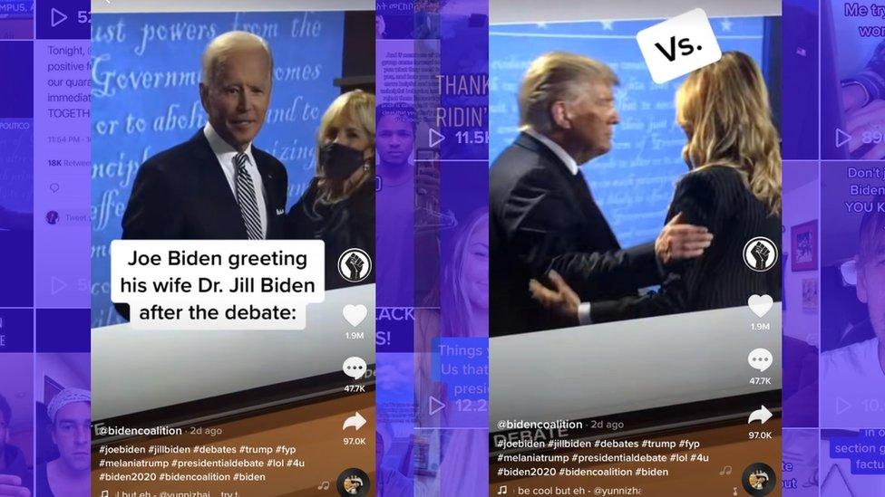 Screenshots from a recent viral video of the Biden Digital Coalition TikTok account