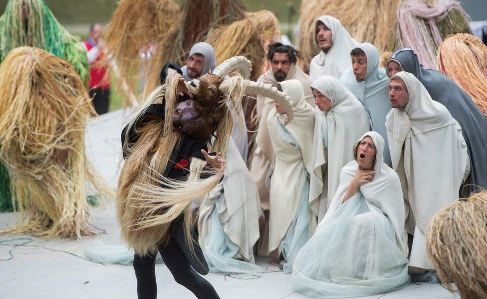 Artists perform during the opening show directed by German director Volker Hesse, on the opening day of the Gotthard rail tunnel - 1 June 2016