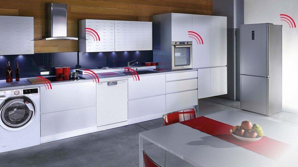 Hoover graphic showing connected devices in a kitchen