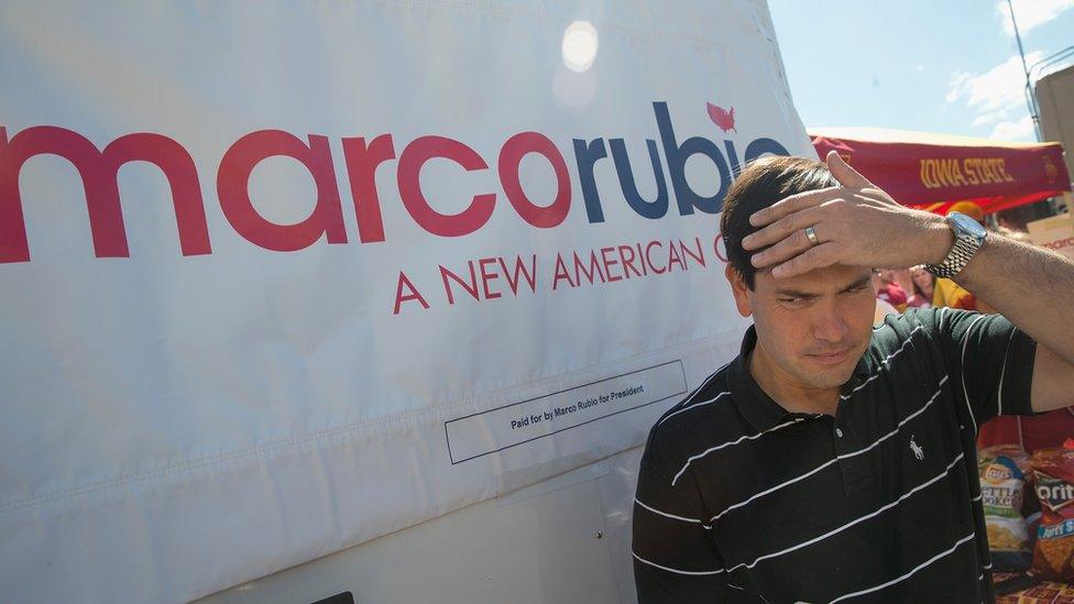 Marco Rubio sweats in the Iowa sun.