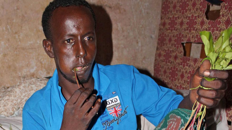 A man chewing khat in Mogadishu, Somalia - archive shot