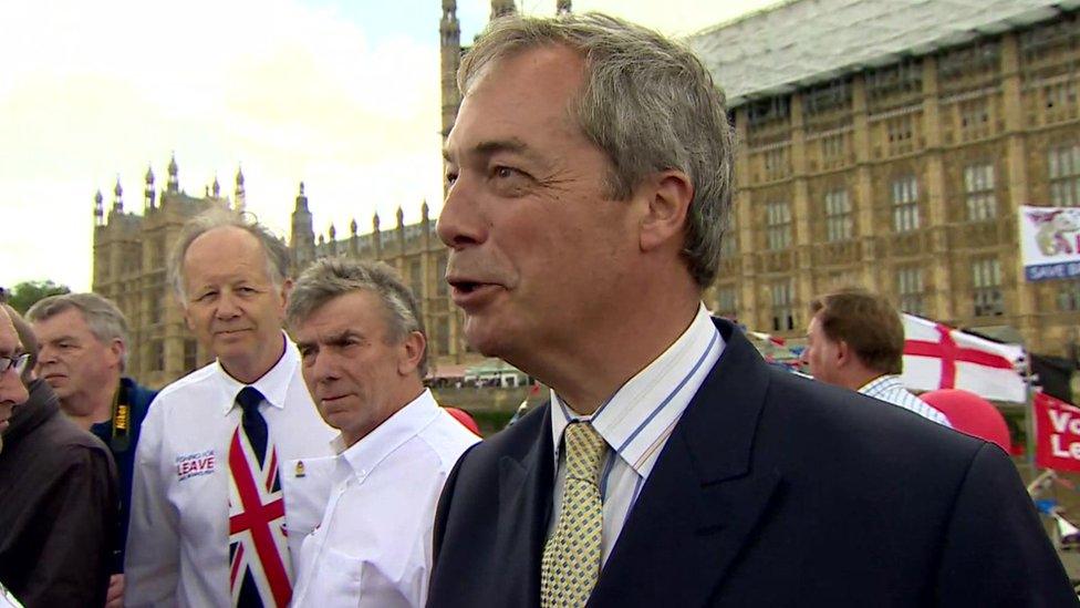 Nigel Farage speaking outside the Houses of Parliament