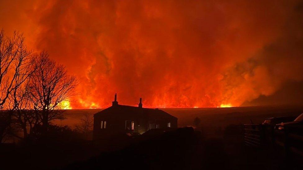 The fire near Cupwith Reservoir