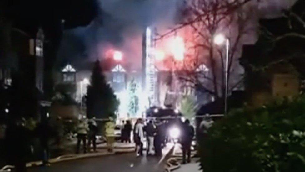 Rowe Court on fire.