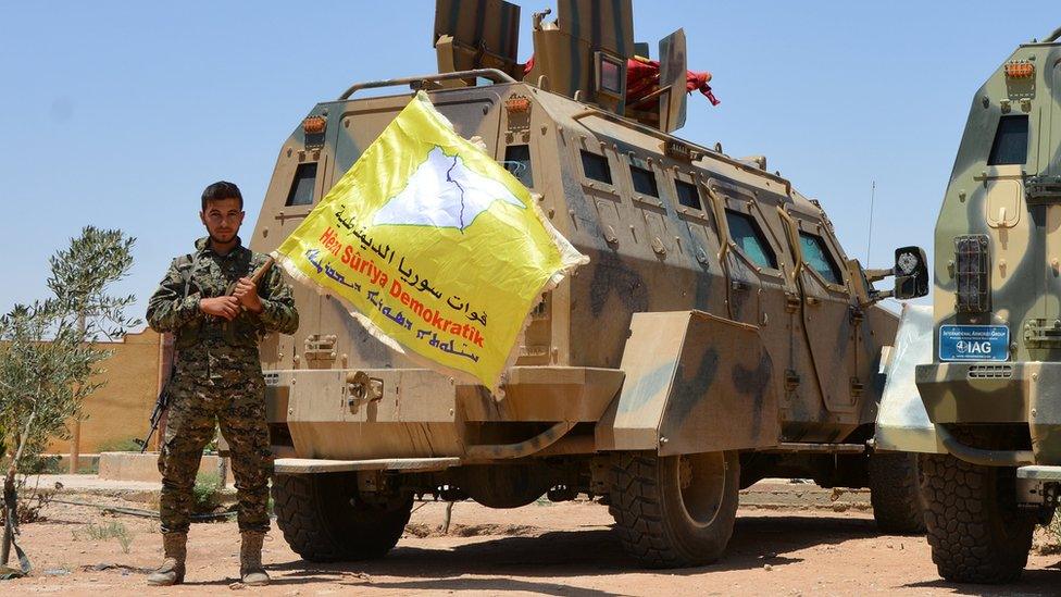 Syrian Democratic Forces (SDF) fighters in the village of Hazima, Syria (6 June 2017)