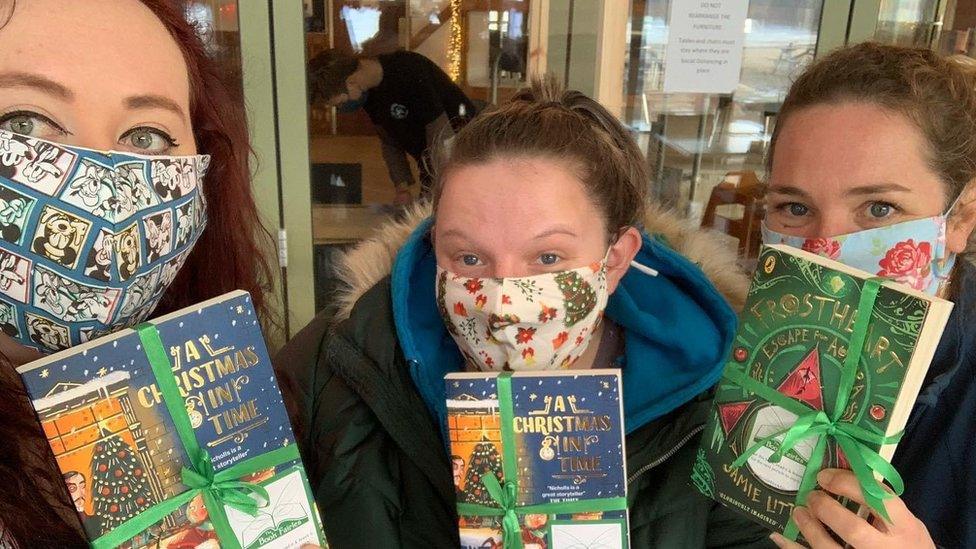 Three Cornish book fairies in October 2020 - Carys, Amy and Kate.