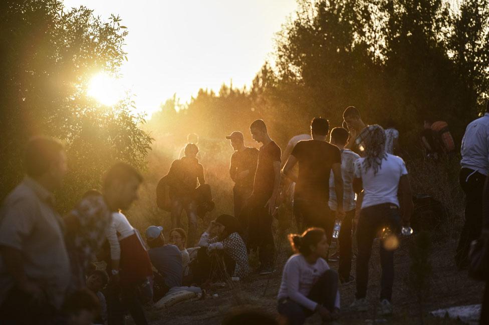 Syrians gathering outside the Turkish city of Edirne in September, before travelling to the Bulgarian border