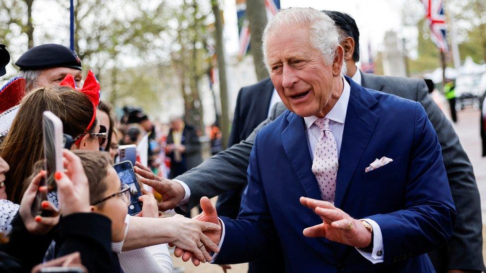 The King during a walkabout on the Mall ahead of the coronation