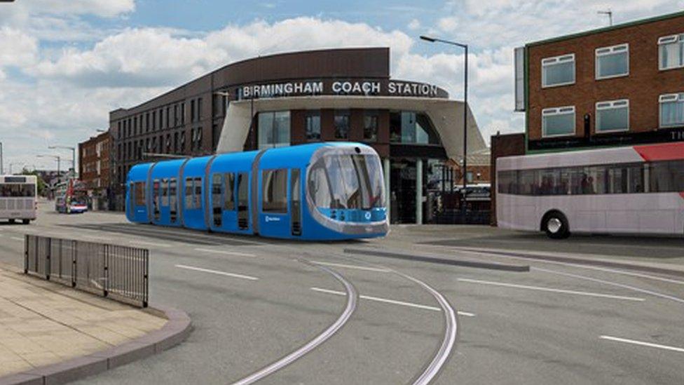 Artist's impression of a tram travelling through Digbeth