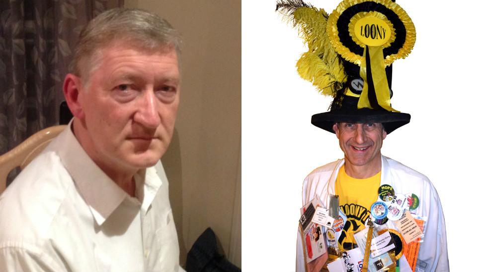 l to r - Godfrey Davies (Christian People's Alliance), Nick 'The Flying Brick' Delves (Monster Raving Loony Park)