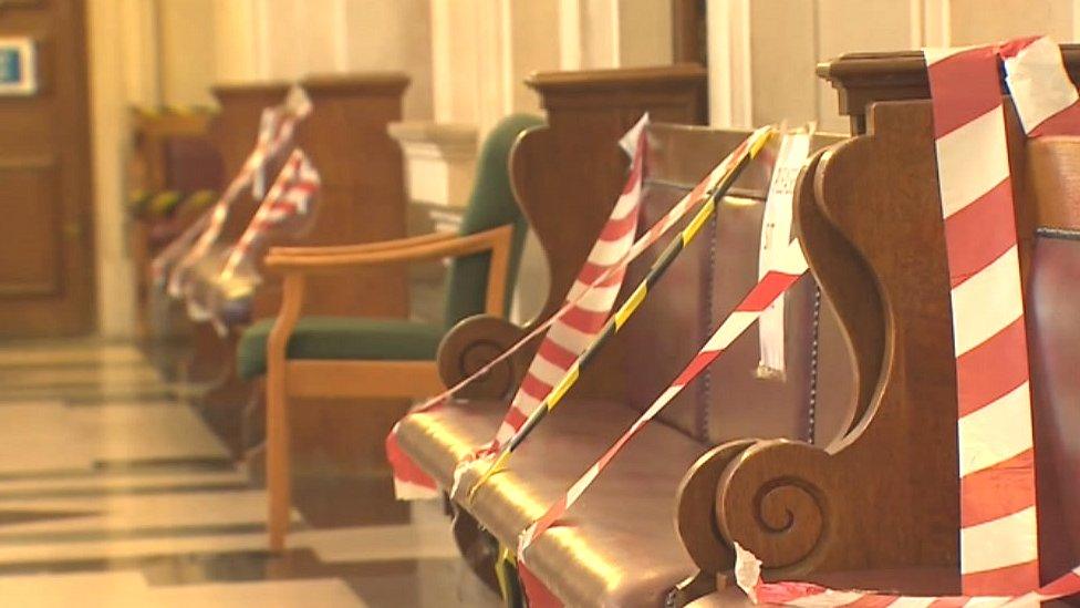 The lobby of Cardiff Crown Court, where strict social distancing has been imposed