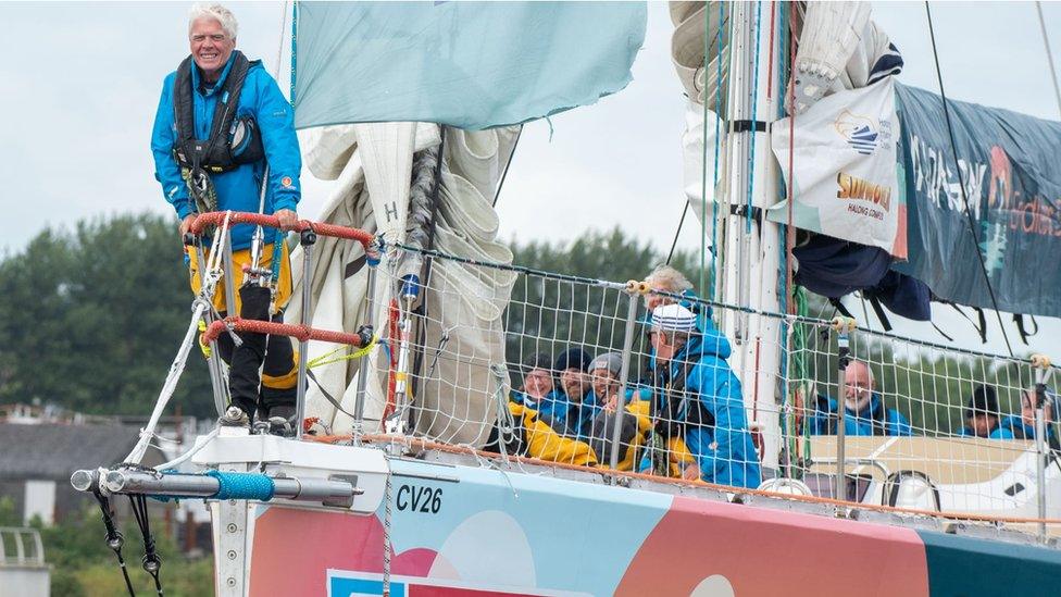 Gerard Doherty at front of Clipper yacht