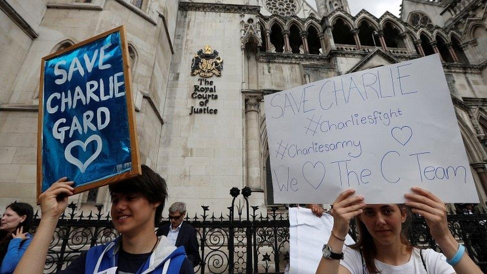 Campaigners outside court