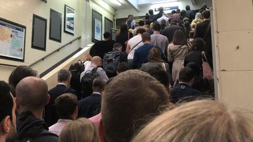 Queues inside Surbiton station