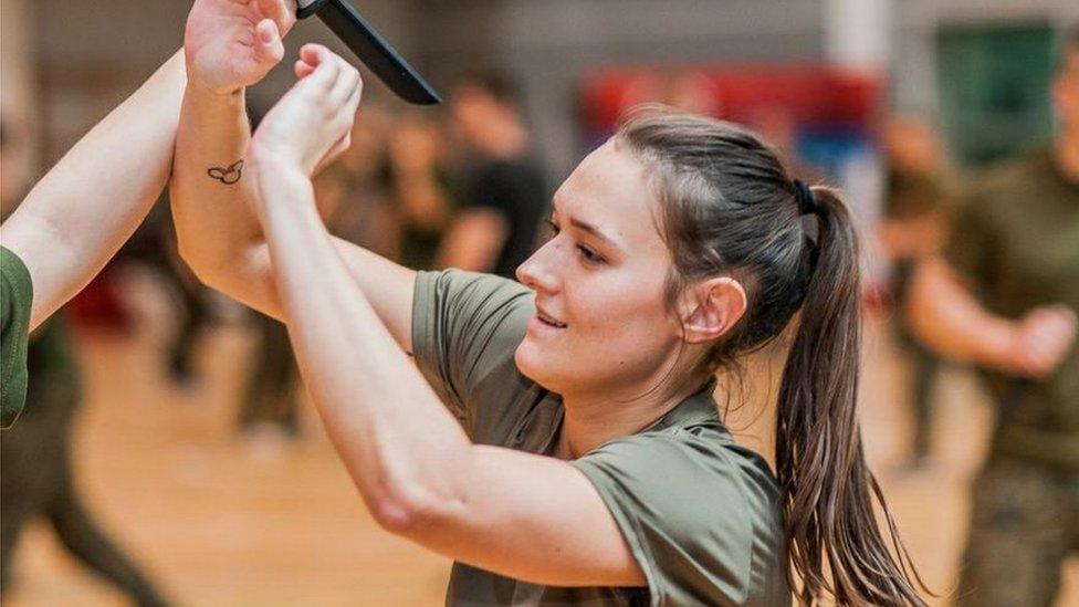 Polish female army recruit in self-defence class (Polish Defence Ministry)