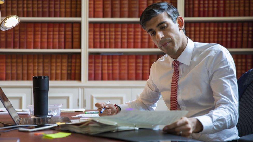 Chancellor of the Exchequer Rishi Sunak preparing the Economic Update