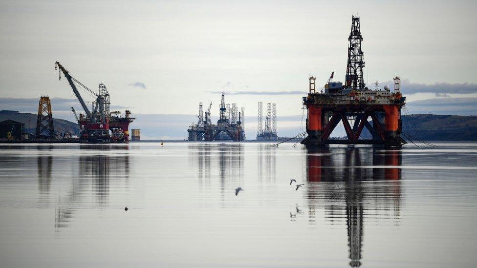 North Sea platforms parked in the Cromarty Firth