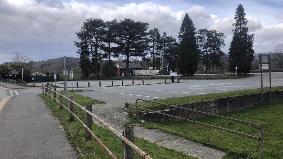 A car park in Bala without cars