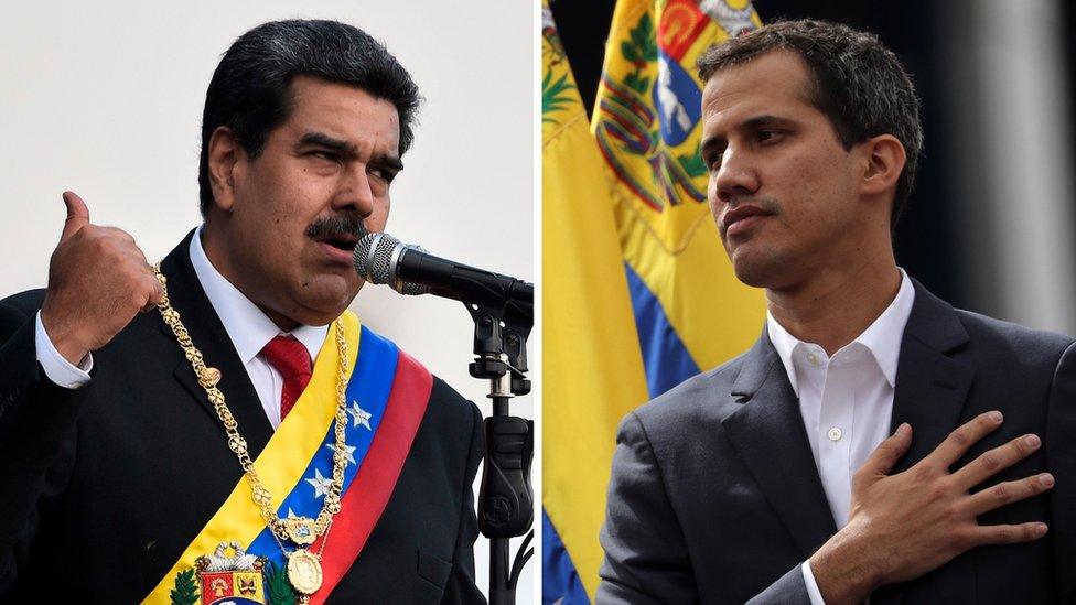 Collage photograph of President Maduro and Juan Guaidó