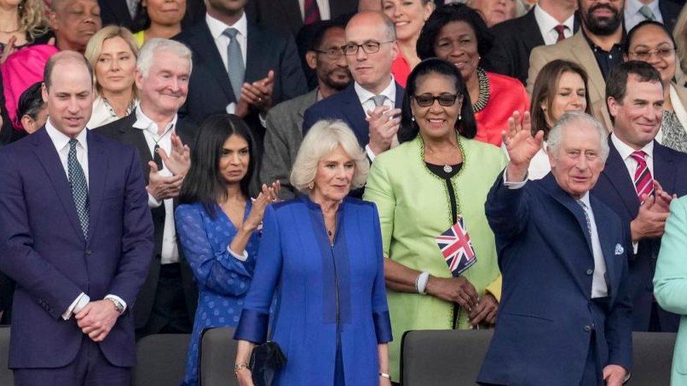 Prince William, the Queen and King Charles attending the Coronation concert