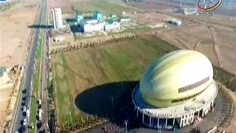 An aerial view of the melon-shaped tea house